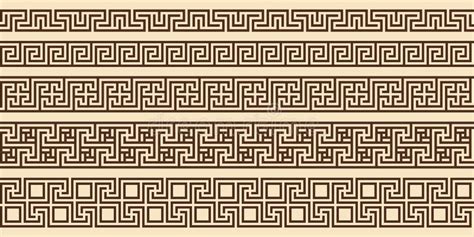 Greek Key Pattern Seamless Borders Set Decorative Ancient Meander