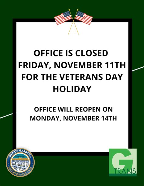 Office Closed On Veterans Day 1111