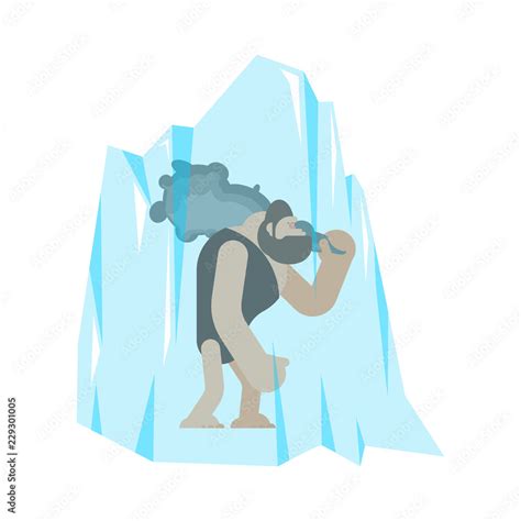 Caveman Frozen In Ice Prehistoric Man And Club Ancient Ice Age Weapon