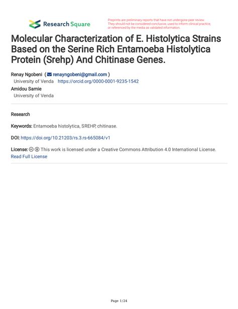 Pdf Molecular Characterization Of E Histolytica Strains Based On The
