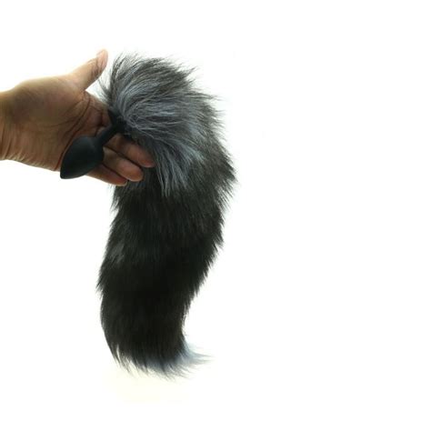 Fetish Black Silicone Animal Fox Tail With Anal Butt Plug Dildo Adult