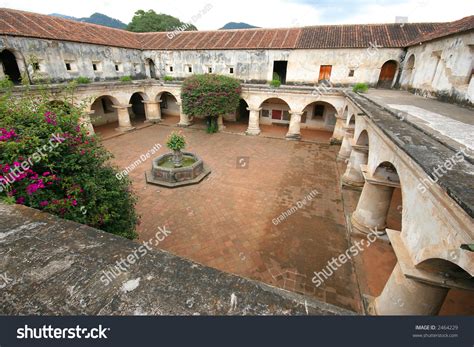 Spanish Colonial Courtyard Shot With Wide Angle Lens Stock Photo