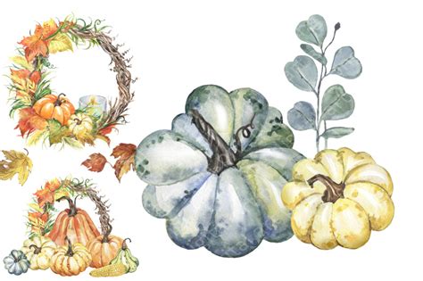 Watercolor Pumpkin Clipart With Autumn Wreath Png Autumn Harvest By