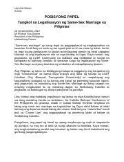 LEE Docx Lee Ann Briozo IC AA POSISYONG PAPEL Tungkol Sa Legalisasyon Ng Same Sex Marriage Sa