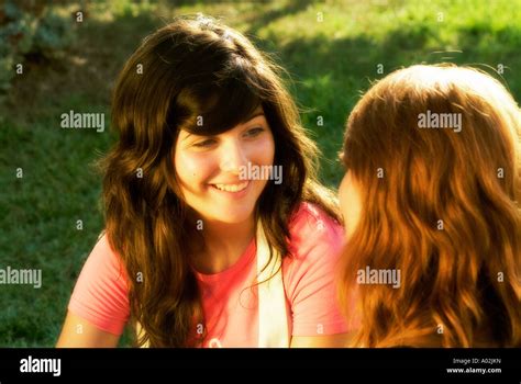 Two Girls Talking Each Other Stock Photo Alamy