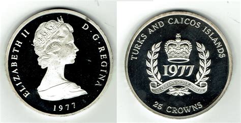 Turks Und Caicos Inseln 25 Crowns 1977 Turks And Caicos Islands Silver