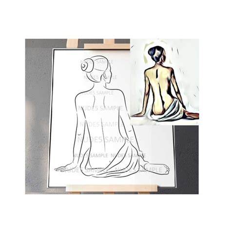 Nude Woman In Sheet Stencil Template Woman Art Pre Sketched Art Template Naked Lady Stencil