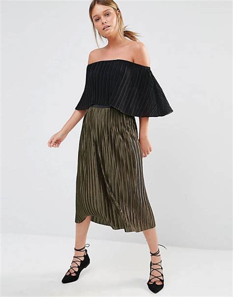 New Look Satin Pleated Midi Skirt Asos