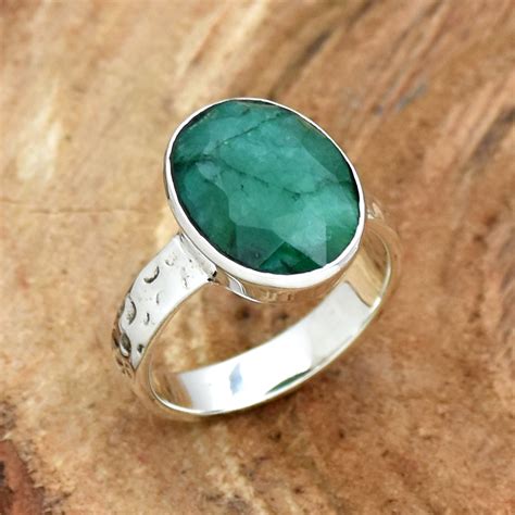 Indian Emerald Ring Sterling Silver Handmade Ring Oval Etsy