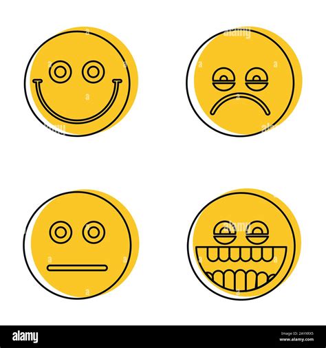 Emoji Emoticons Icons In Line Style Isolated On White Background