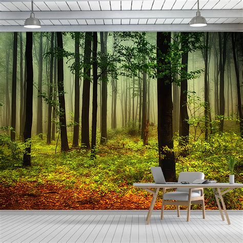 Foggy Forest Trees Nature Scenery Custom Wall Mural