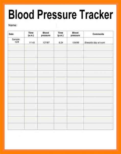 Blood Pressure Tracking Spreadsheet Moversver
