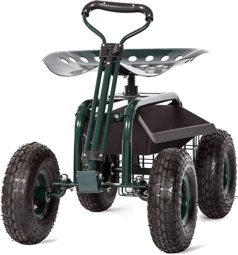 Kinsunny Garden Cart Rolling Work Seat With Tool Tray Heavy Duty