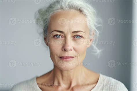 beautiful mid aged mature woman looking at camera isolated on white mature old lady close up
