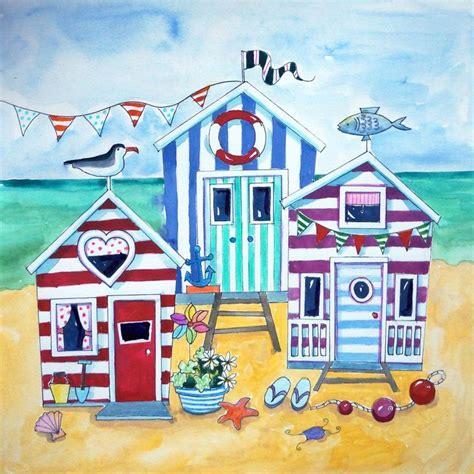 Three Beach Huts 2017 Watercolour By Julia Rigby Happy Paintings