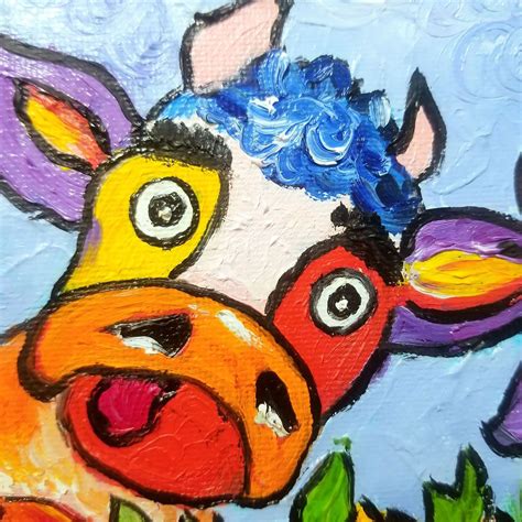 Funny Cow Painting Oil Trippy Original Art Animal Cool Artwork Etsy