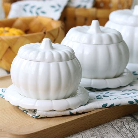 Pumpkin White Porcelain Soup Bowl With Spoon Ceramic Cup Saucer Egg