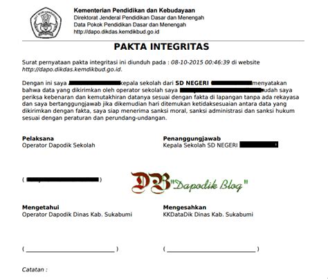 Formulir pakta integritas mahasiswa ini saya mengambil contoh dari salah satu universitas swasta pakta integritas guru ini intinya sebagai pernyataan kesanggupan untuk menjalankan tugas pokok. Mencetak Pakta Integritas Dapodik Secara Otomatis | SDN 2 ...