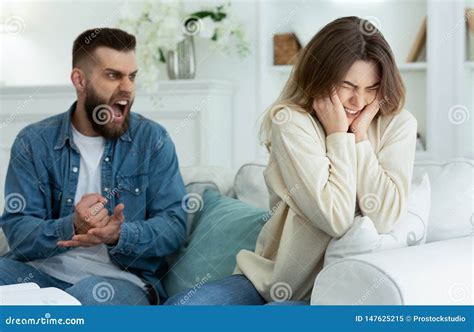 Couple Arguing Husband Shouting To Desperate Wife Stock Image Image Of Breakup Girl 147625215