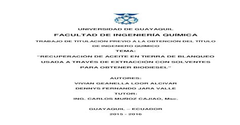 Facultad De IngenierÍa QuÍmica · Universidad De Guayaquil Facultad De