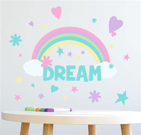 Rainbow Dream Girls Wall Decals 118 Pieces For Bedroom Peel And Stick