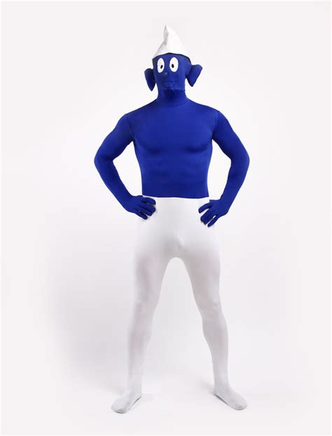 Smurfs Blue White Zentai Full Body Lycra Spandex Costume Halloween
