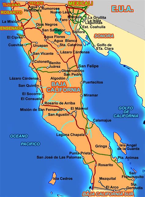 baja california vector color map map of cities where is baja baja california norte map