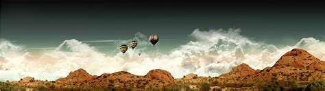 Dual Monitors Multiple Display Hot Air Balloons Mountains Clouds