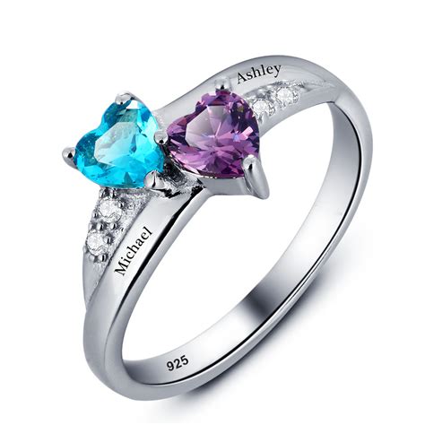 Engraved Birthstone Heart Ring 925 Sterling Silver Fashion Design Store