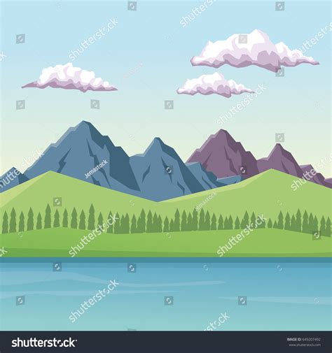 Colorful Background Daytime Mountain Valley Landscape Stock Vector