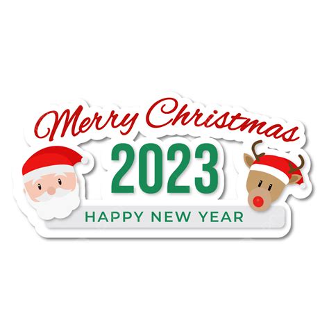 Sticker Merry Christmas 2023 New Year Santa And Deer Christmas 2023