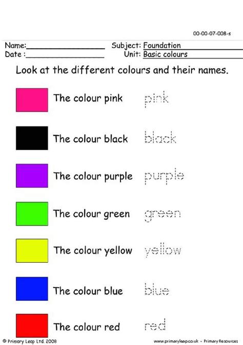 Recognise The Written Names Of Some Basic Colours They Can Also Trace