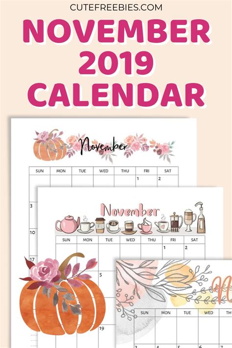 Free Printable November 2019 Calendar Pdf Cute Freebies For You