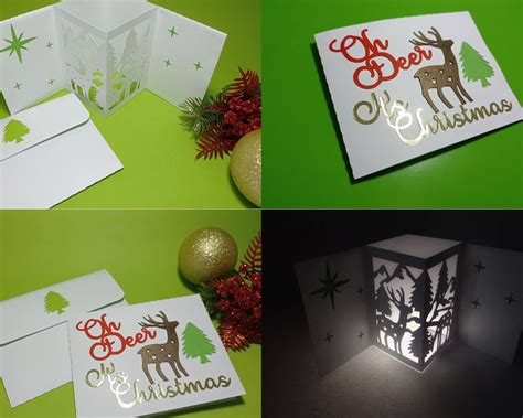 Svg Pop Up Christmas Card Template 3d Paper Lanter Tealight Etsy