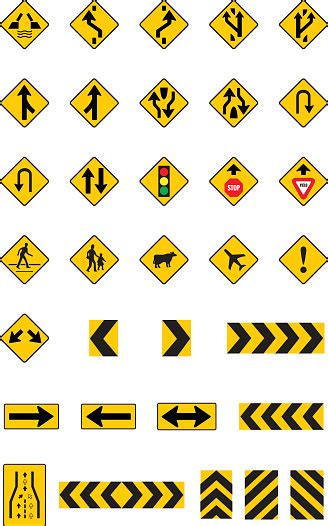 Warning Yellow Road Signs Traffic Signs Vector Set Stock Illustration