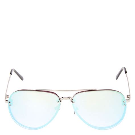 Metallic Rimless Aviator Sunglasses Blue Claire S