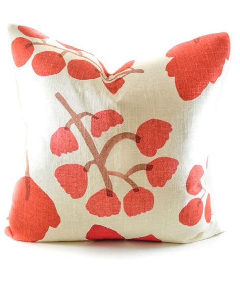 Red Floral Pillow Cover Cream And Red Cushion Graphic Berries Toss