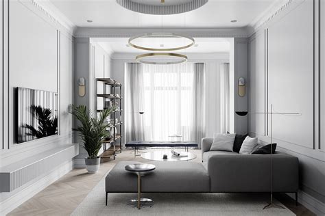 Grey Based Neoclassical Interior Design With Muted And Metallic Accents