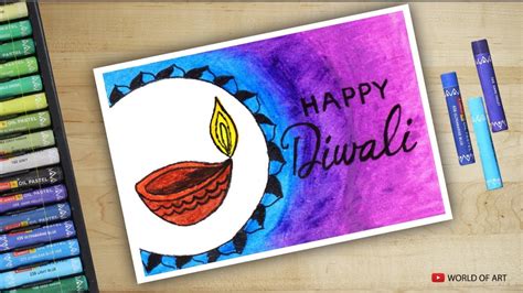 Diwali Diya Drawing With Oil Pastel Happy Diwali Drawing Easy Youtube
