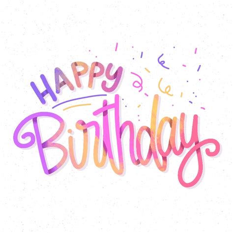 Colorful Happy Birthday Lettering With Confetti Free Vector