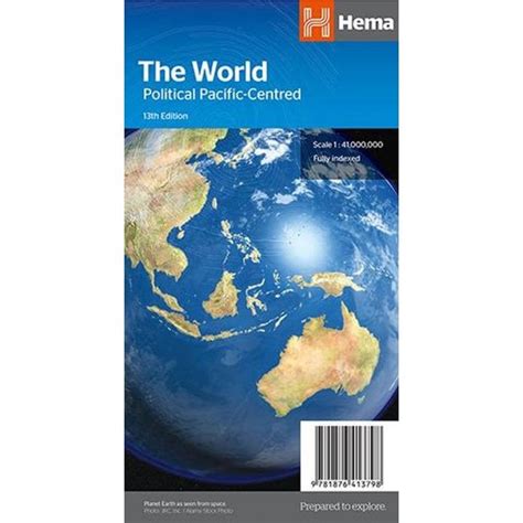 World Political Pacific Centred Map Folded Hema Maps