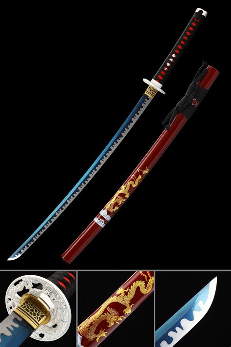 Red And Blue Katana Handmade Japanese Katana Sword With Blue Blade