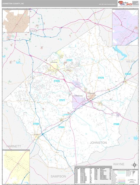 Johnston County Nc Wall Map Premium Style By Marketmaps