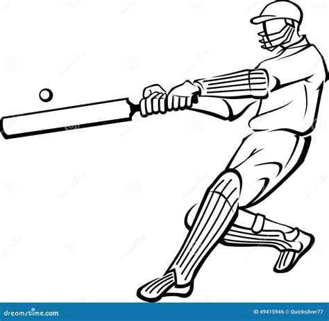 Cricket Player Bat Swing Outline Stock Illustration Illustration Of