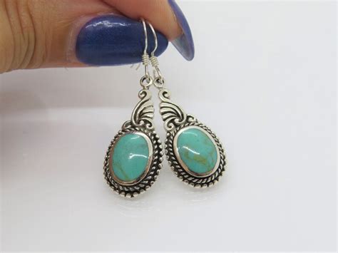 Vintage Sterling Silver Turquoise Dangle Earrings Etsy