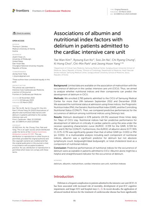 Pdf Associations Of Albumin And Nutritional Index Factors With