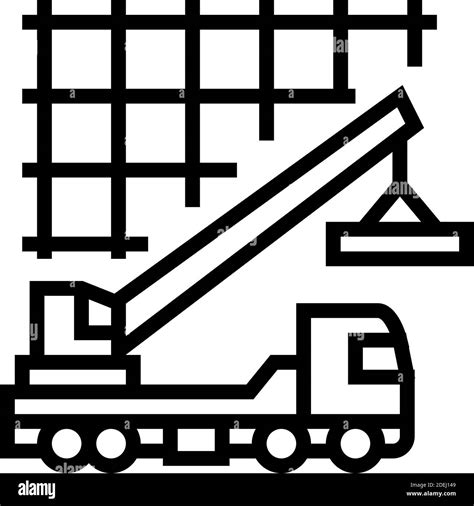 Crane Lifting Building Materials Line Icon Vector Illustration Stock