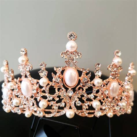 Rose Gold Pageant Prom Quinceanera Crown Pearl And Crystal Etsy