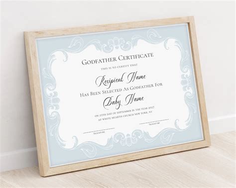 Editable Godfather Certificate Template Printable Baptism Etsy In