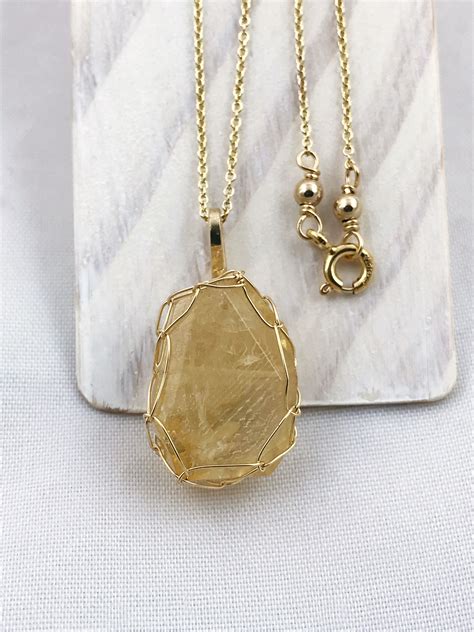 Golden Citrine Nugget Necklace 14k Yellow Gold Filled Fancy Cut